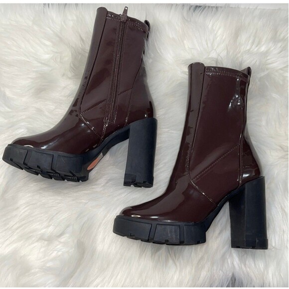 ALDO Women’s Ankle Boot Lug sole Dark Brown Platform Patent. New - Picture 7 of 12